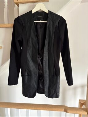 Dynamite Black Open Blazer with Faux Leather Panels